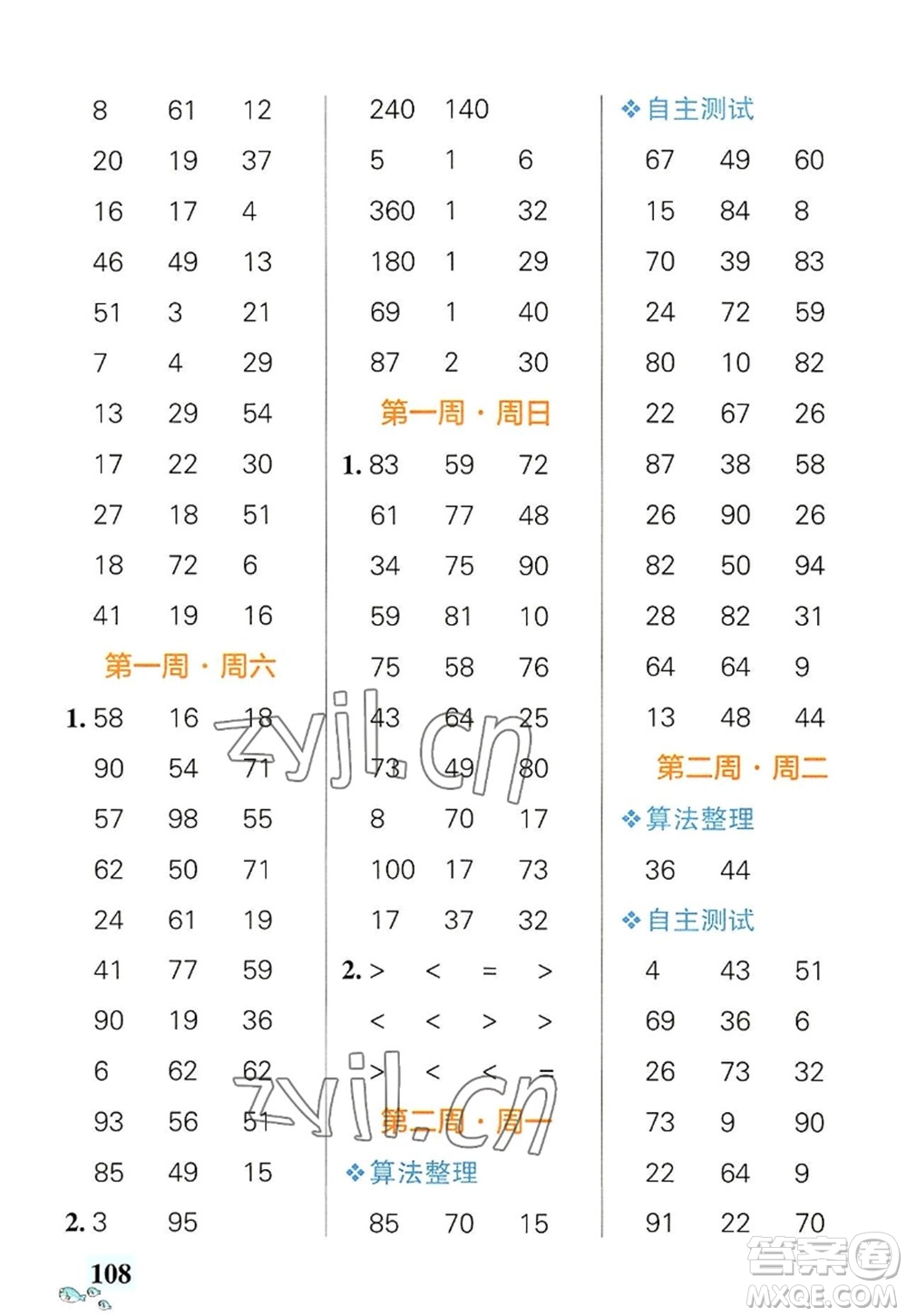 遼寧教育出版社2022PASS小學學霸天天計算三年級數(shù)學上冊RJ人教版答案