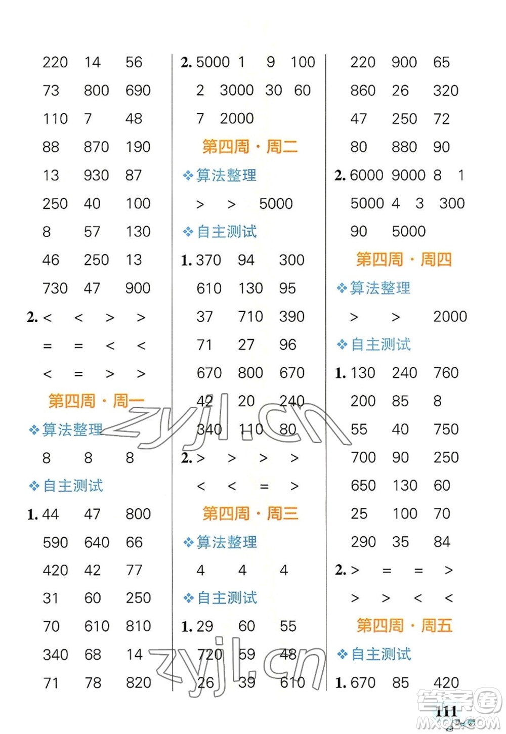 遼寧教育出版社2022PASS小學學霸天天計算三年級數(shù)學上冊RJ人教版答案