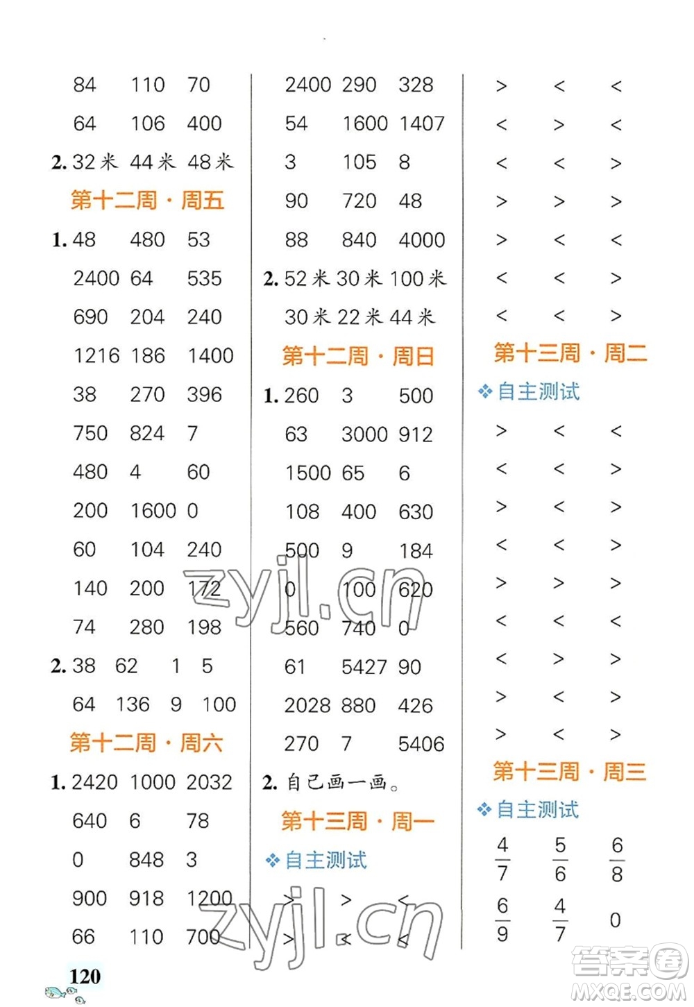 遼寧教育出版社2022PASS小學學霸天天計算三年級數(shù)學上冊RJ人教版答案