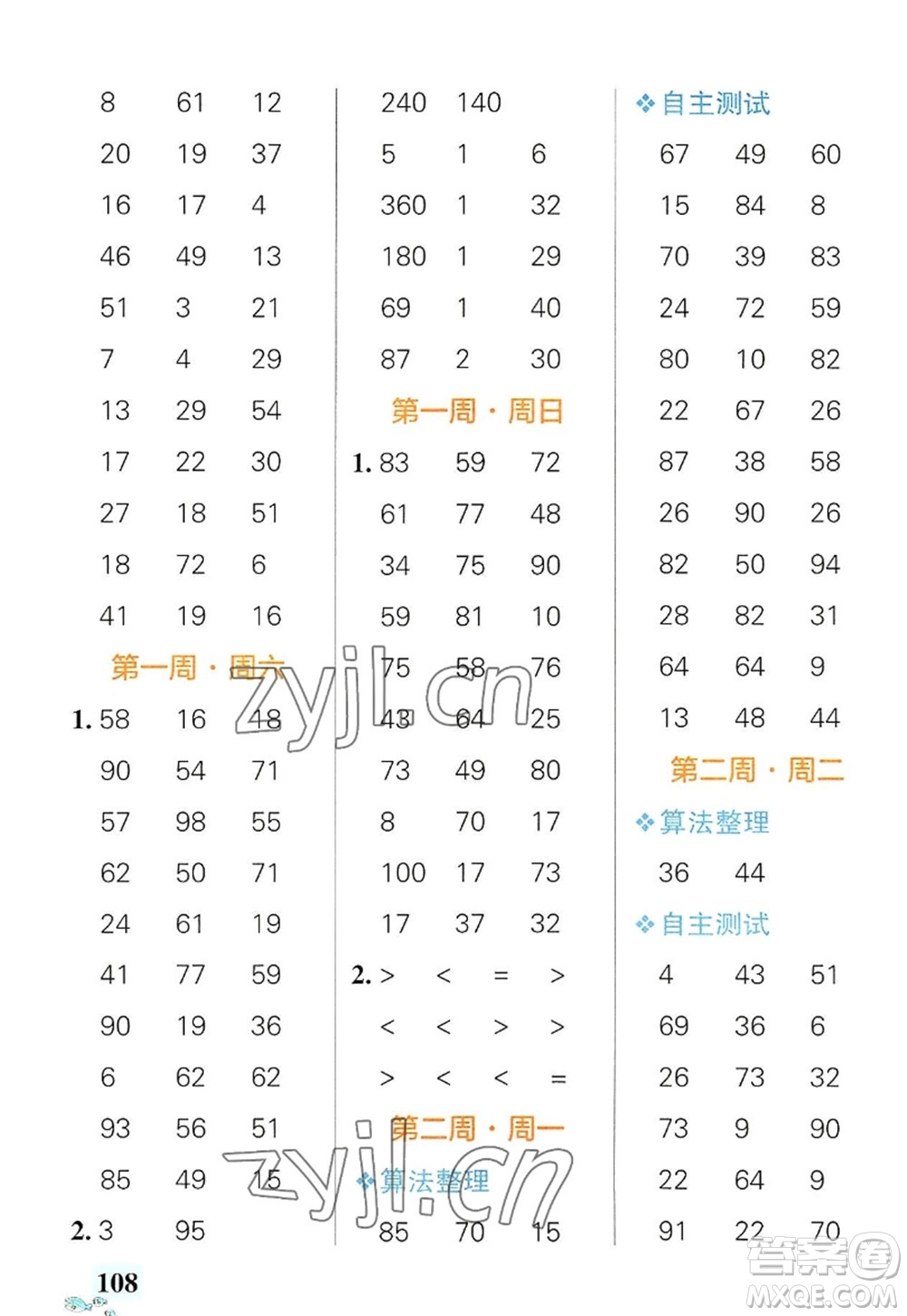 遼寧教育出版社2022PASS小學(xué)學(xué)霸天天計(jì)算三年級(jí)數(shù)學(xué)上冊(cè)RJ人教版廣東專版答案