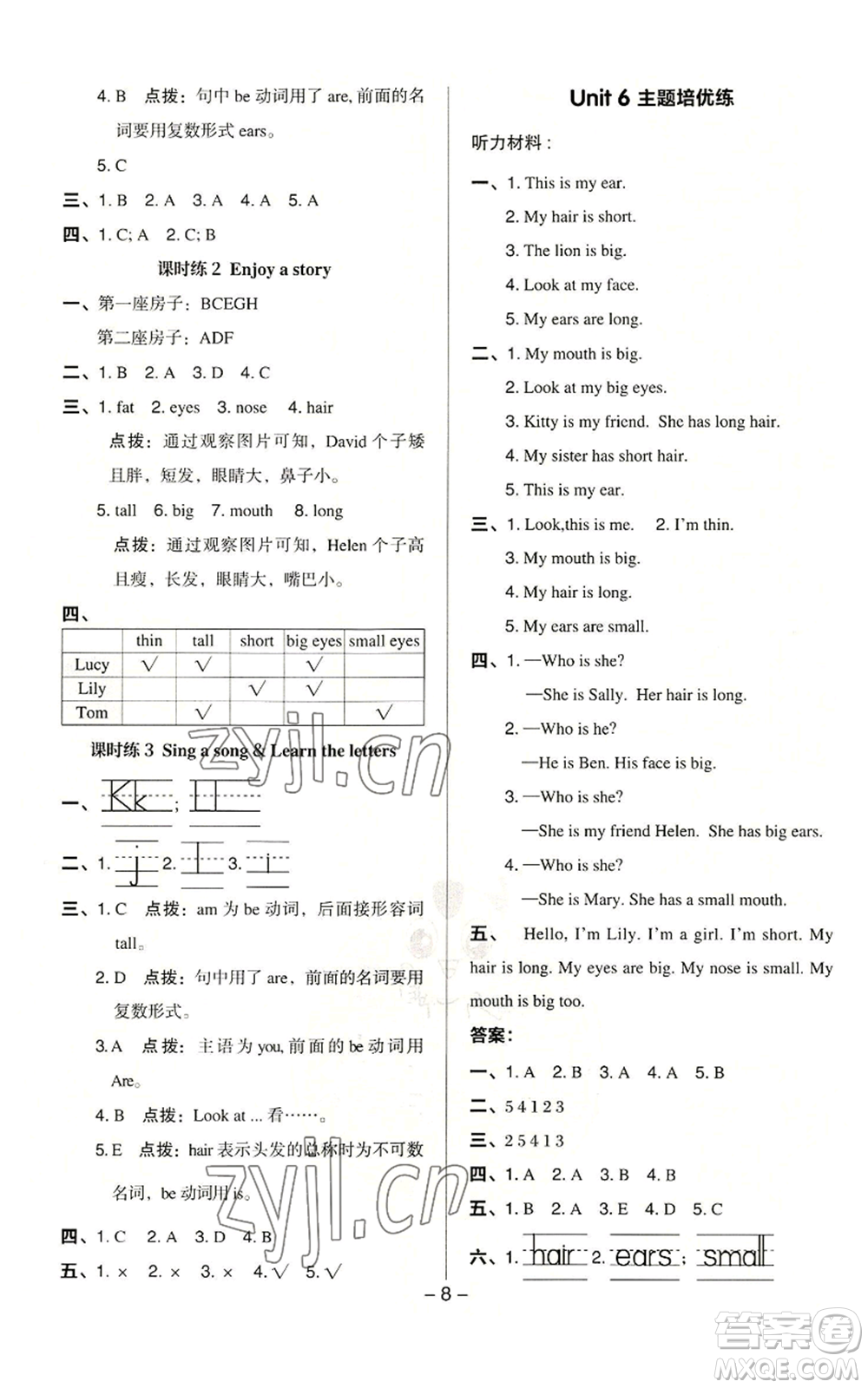 陜西人民教育出版社2022秋季綜合應(yīng)用創(chuàng)新題典中點(diǎn)三年級(jí)起點(diǎn)三年級(jí)上冊(cè)英語(yǔ)滬教版參考答案