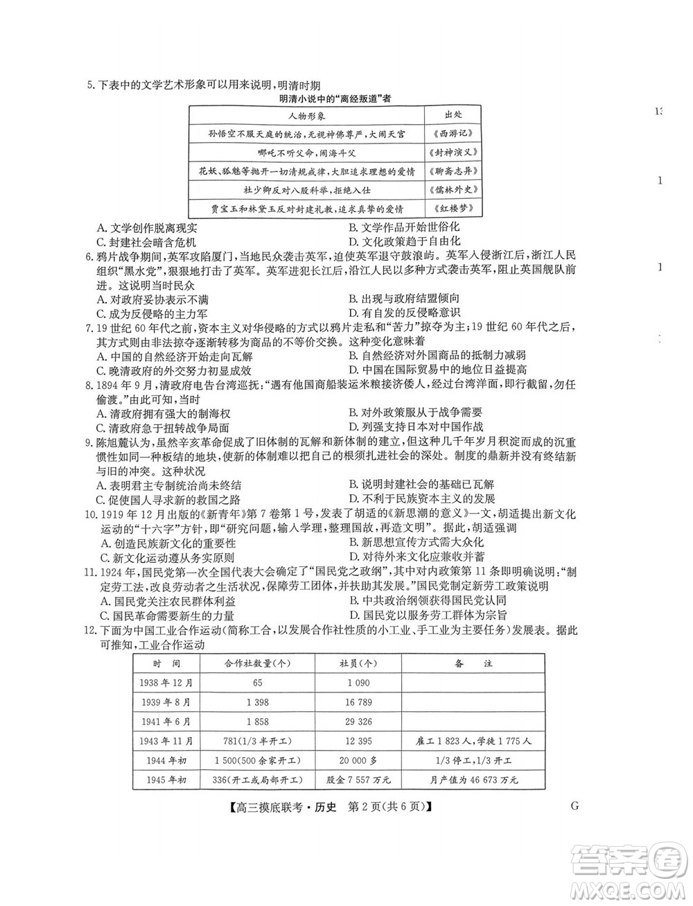 2023屆九師聯(lián)盟老高考高三摸底聯(lián)考歷史試題及答案