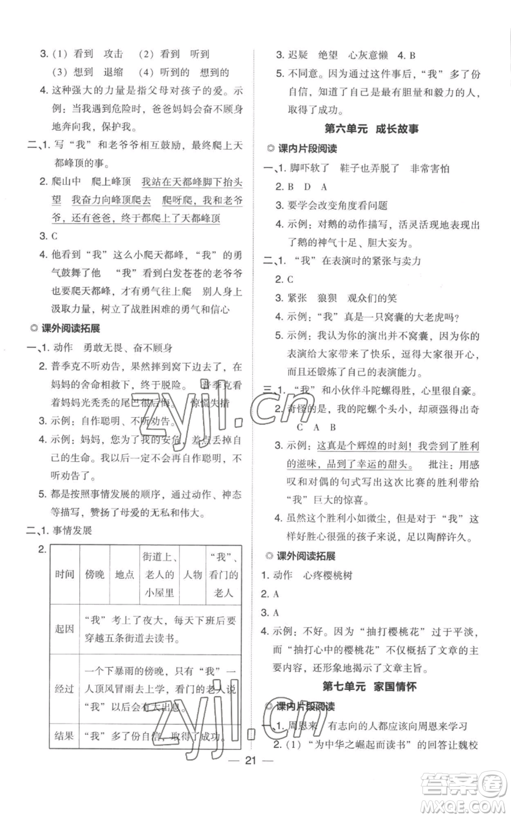 吉林教育出版社2022秋季綜合應用創(chuàng)新題典中點四年級上冊語文人教版參考答案