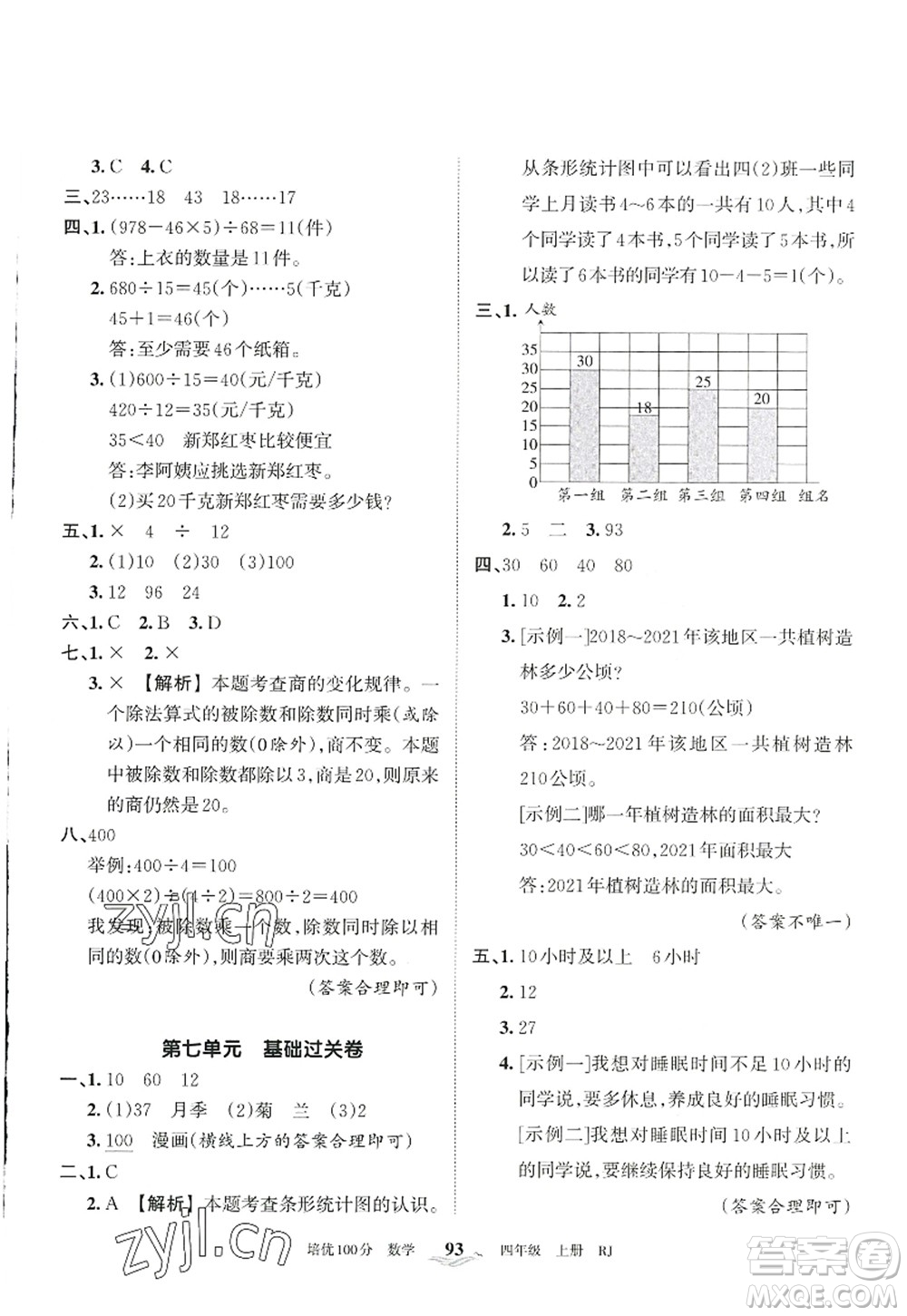 江西人民出版社2022王朝霞培優(yōu)100分四年級(jí)數(shù)學(xué)上冊(cè)RJ人教版答案