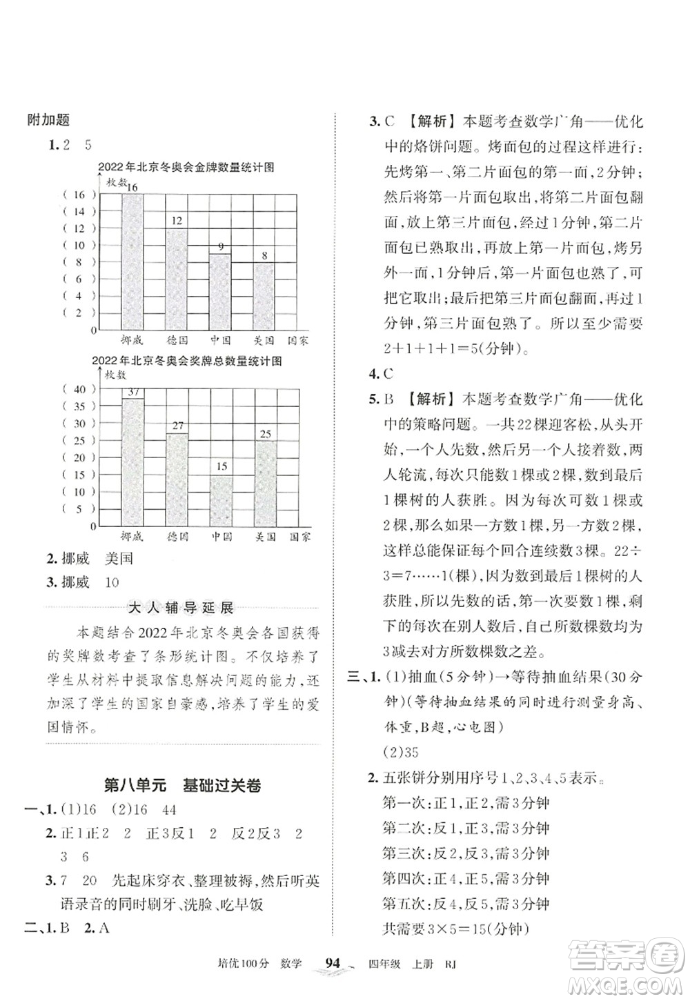 江西人民出版社2022王朝霞培優(yōu)100分四年級(jí)數(shù)學(xué)上冊(cè)RJ人教版答案