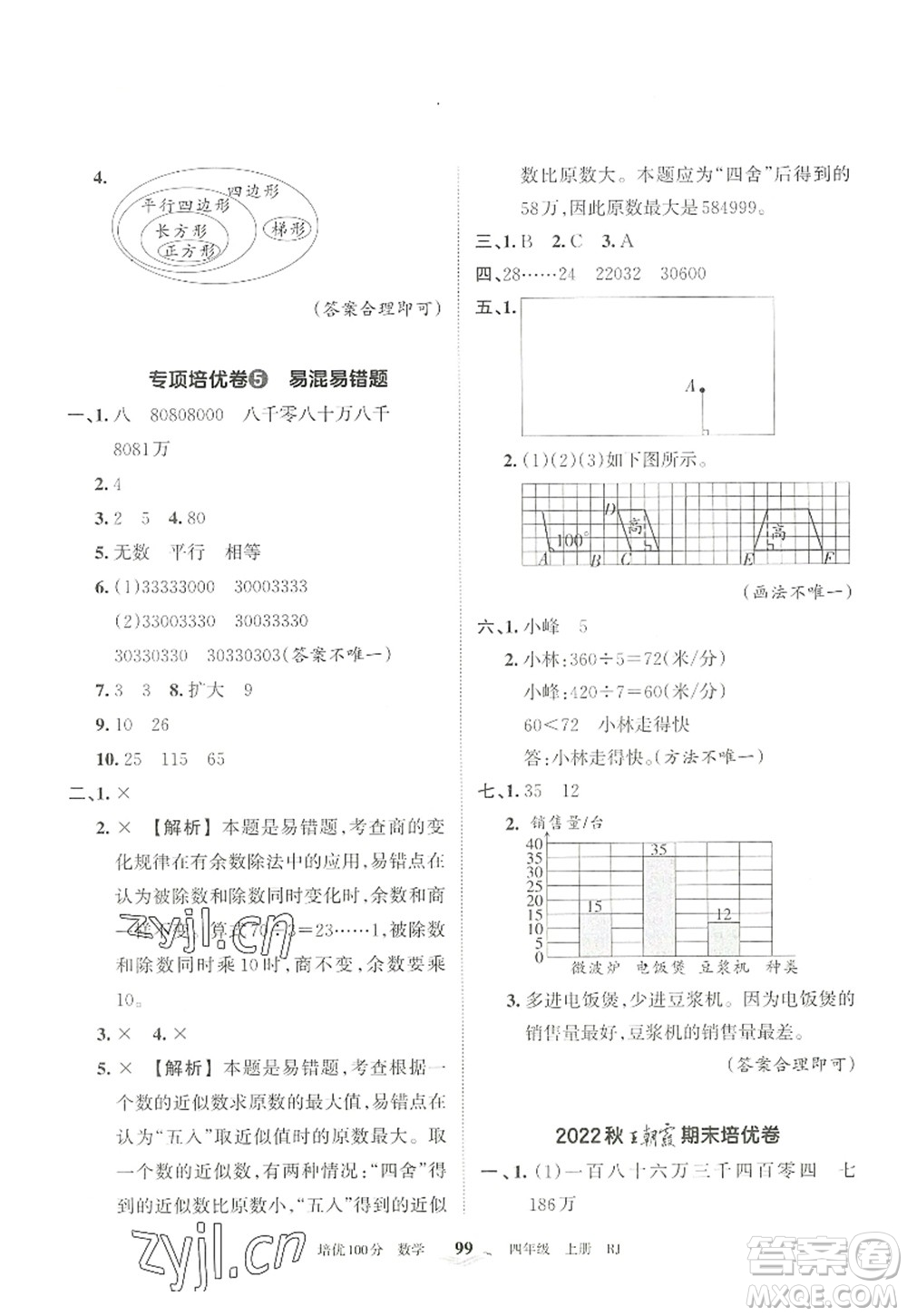 江西人民出版社2022王朝霞培優(yōu)100分四年級(jí)數(shù)學(xué)上冊(cè)RJ人教版答案