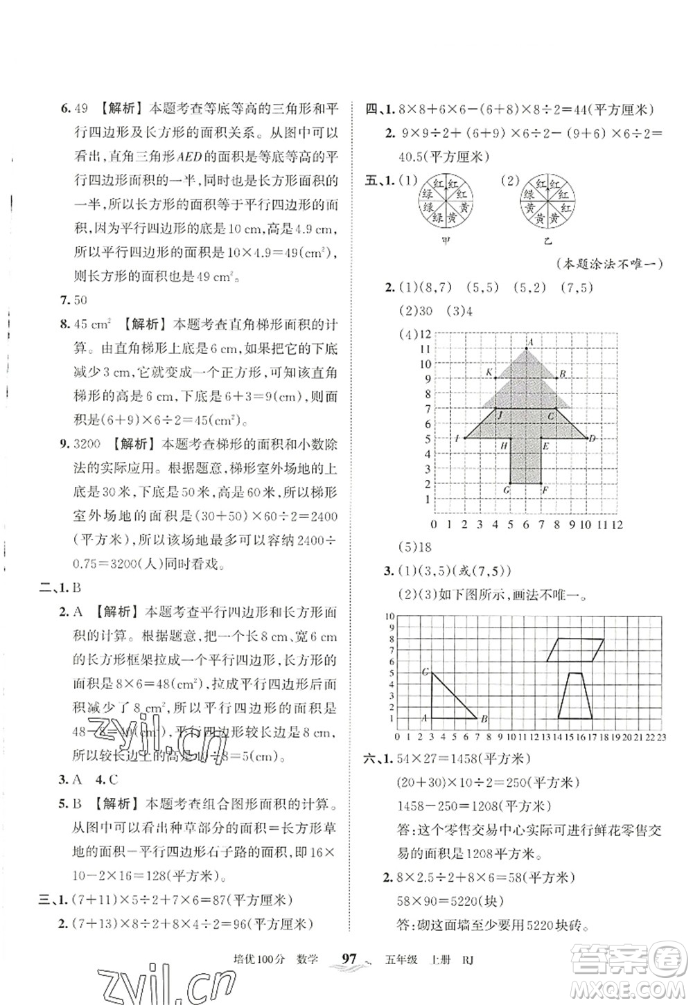 江西人民出版社2022王朝霞培優(yōu)100分五年級數(shù)學(xué)上冊RJ人教版答案