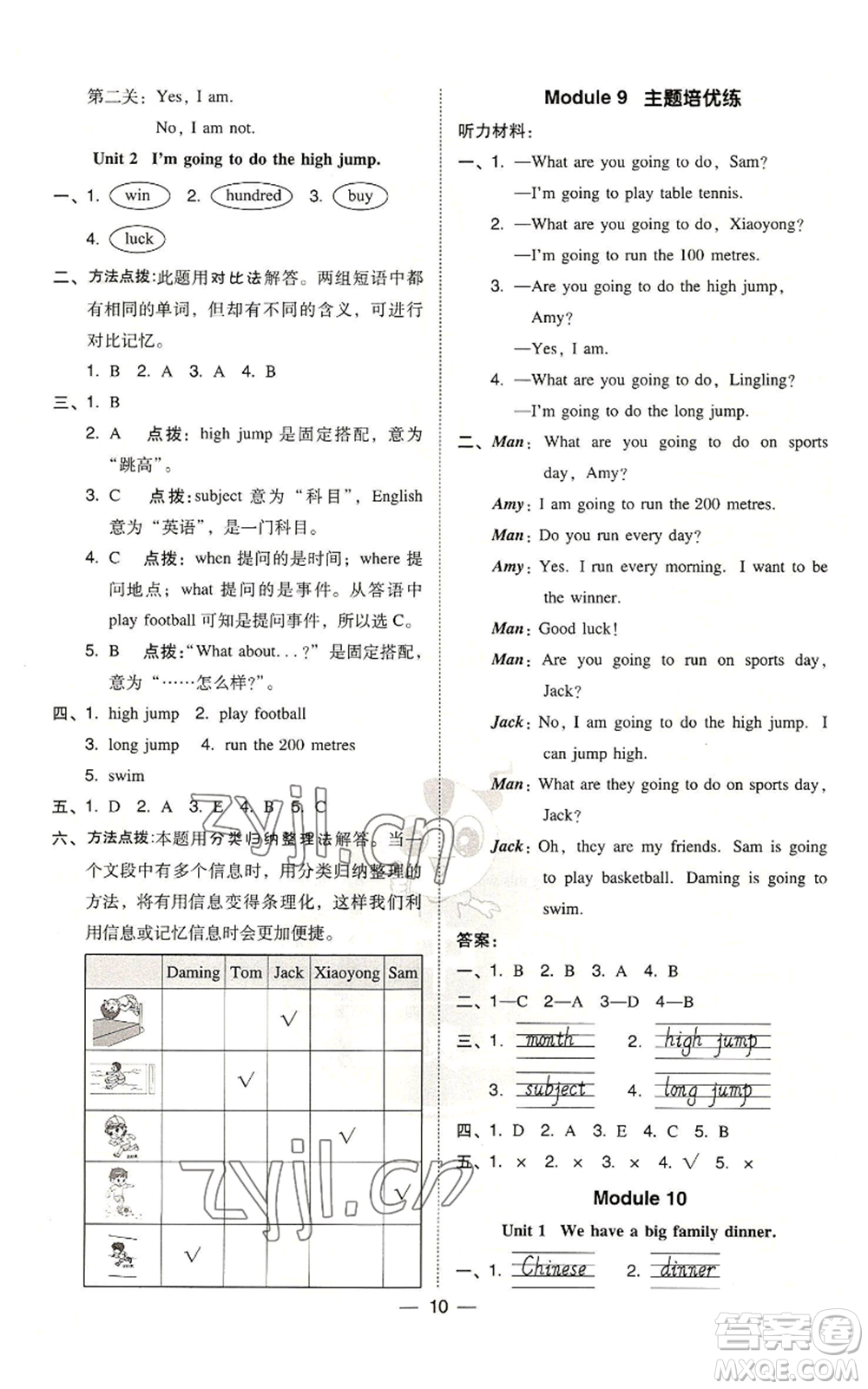 吉林教育出版社2022秋季綜合應(yīng)用創(chuàng)新題典中點三年級起點四年級上冊英語外研版參考答案