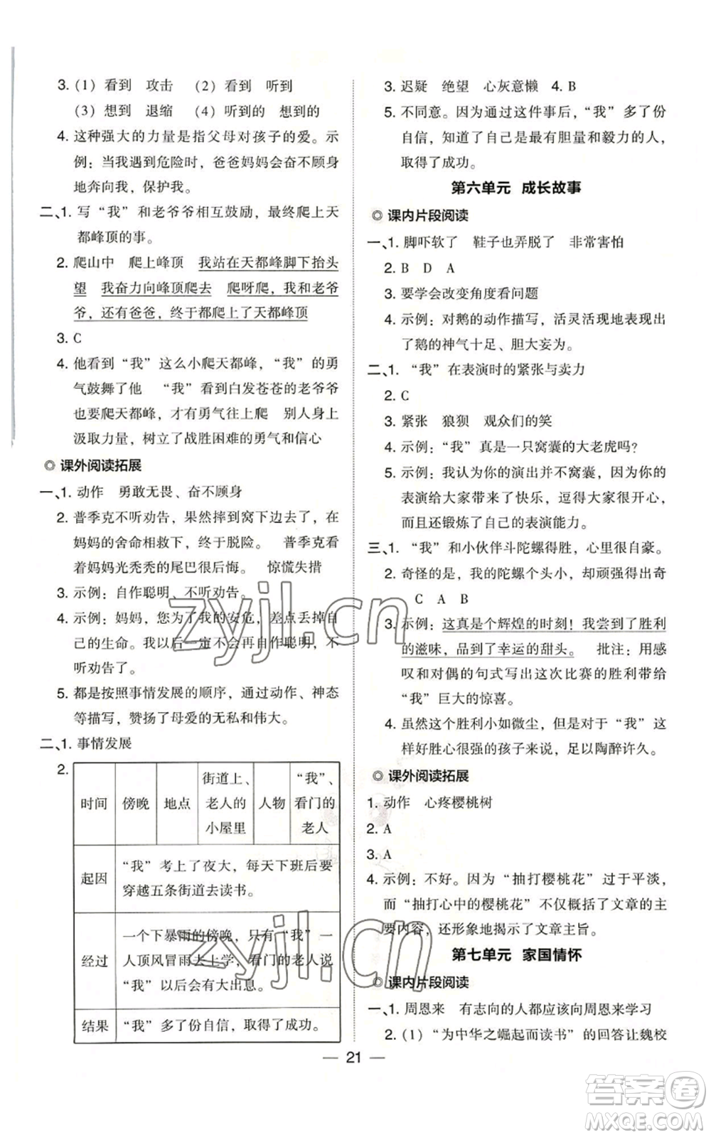 吉林教育出版社2022秋季綜合應(yīng)用創(chuàng)新題典中點(diǎn)四年級上冊語文人教版浙江專版參考答案