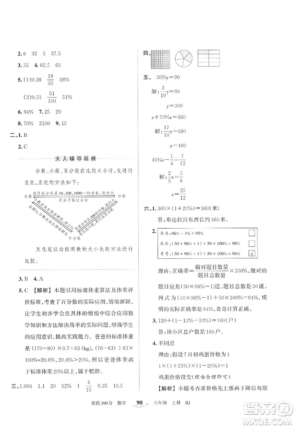 江西人民出版社2022王朝霞培優(yōu)100分六年級(jí)數(shù)學(xué)上冊(cè)RJ人教版答案