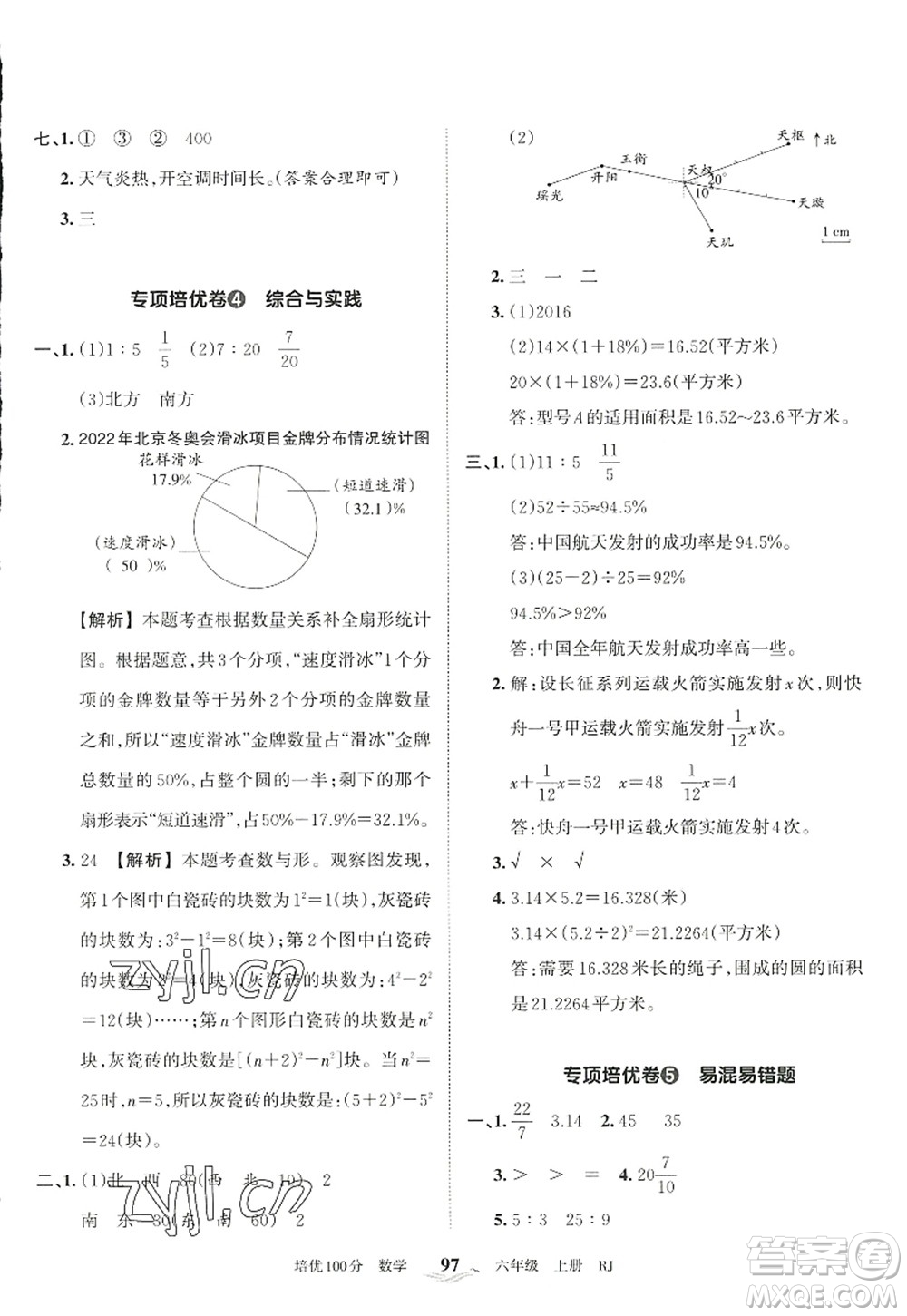 江西人民出版社2022王朝霞培優(yōu)100分六年級(jí)數(shù)學(xué)上冊(cè)RJ人教版答案