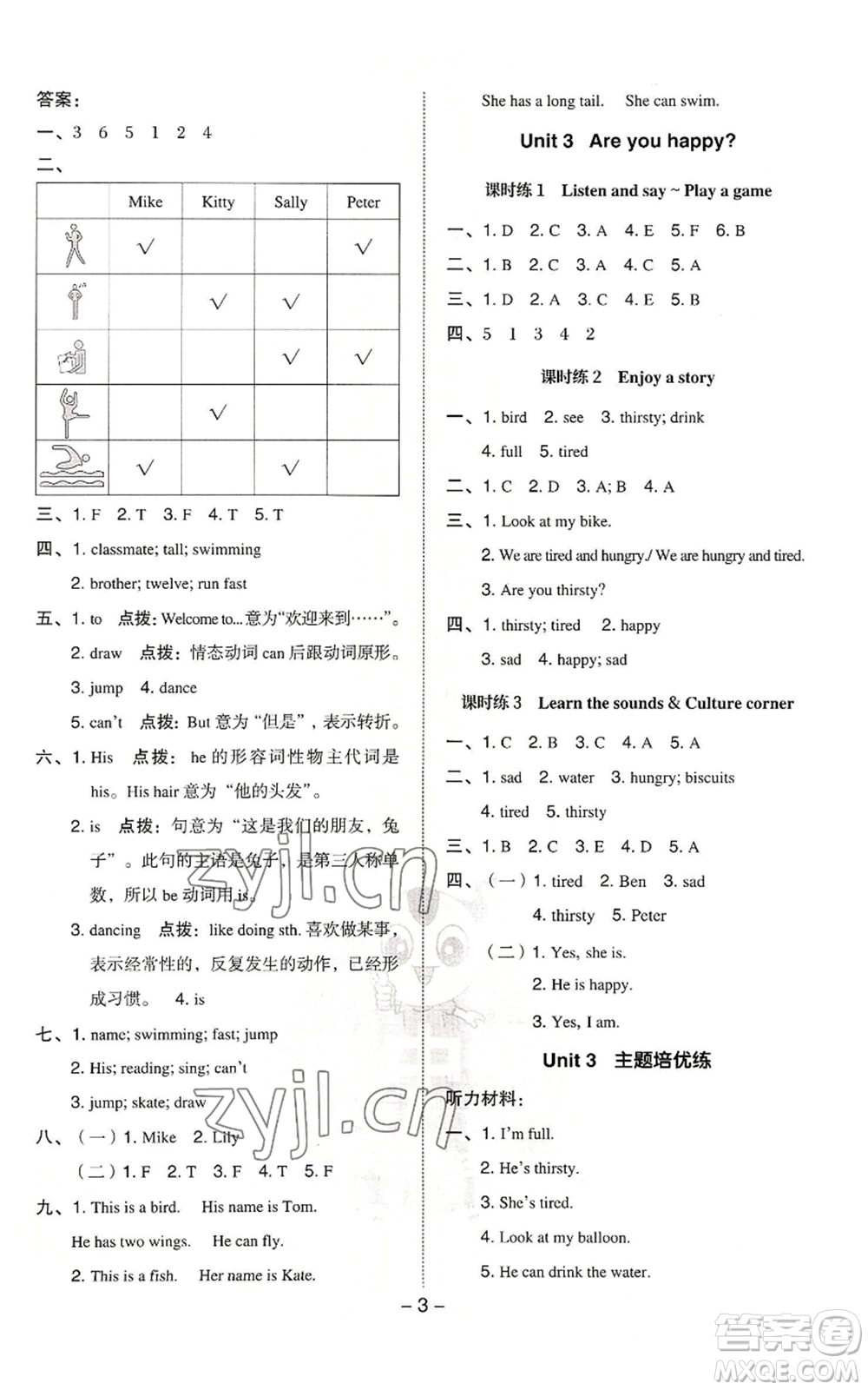 陜西人民教育出版社2022秋季綜合應(yīng)用創(chuàng)新題典中點(diǎn)三年級(jí)起點(diǎn)四年級(jí)上冊(cè)英語滬教版參考答案