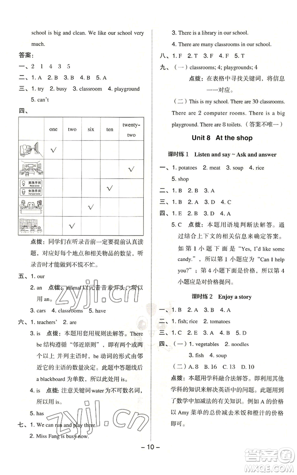 陜西人民教育出版社2022秋季綜合應(yīng)用創(chuàng)新題典中點(diǎn)三年級(jí)起點(diǎn)四年級(jí)上冊(cè)英語滬教版參考答案