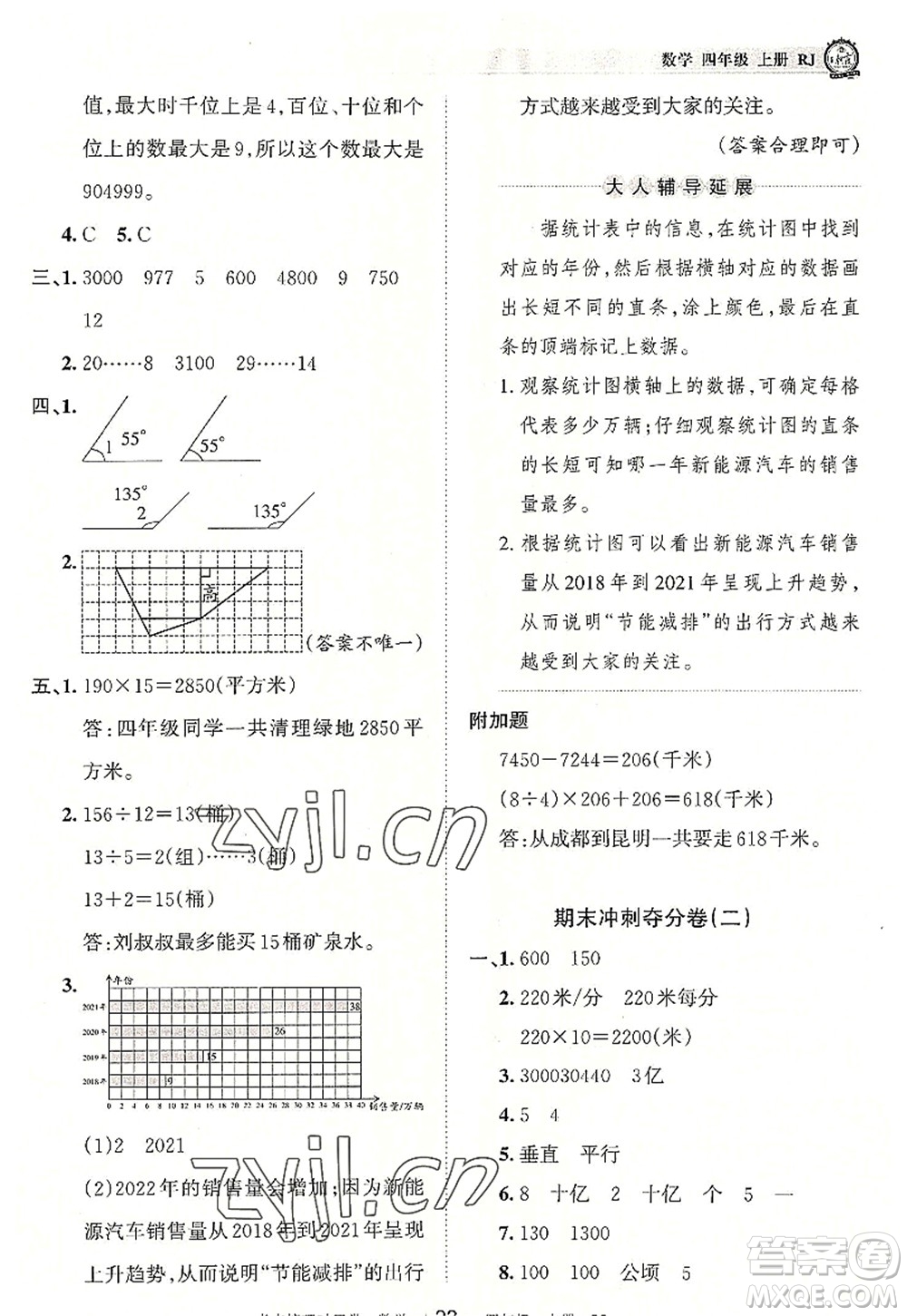 江西人民出版社2022王朝霞考點梳理時習(xí)卷四年級數(shù)學(xué)上冊RJ人教版答案
