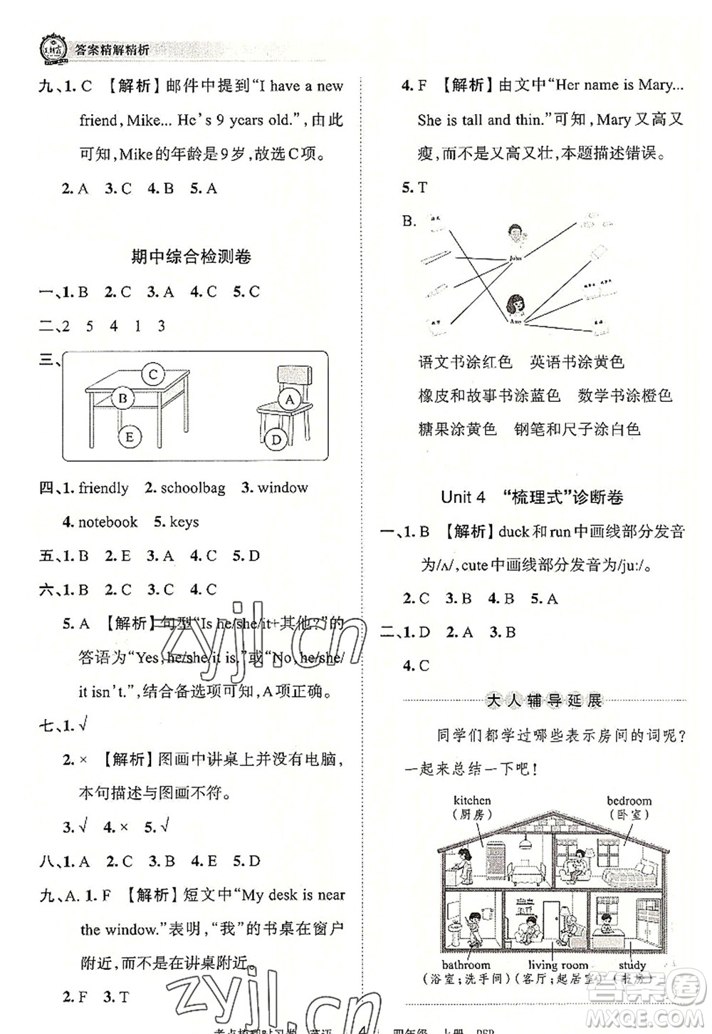 江西人民出版社2022王朝霞考點梳理時習卷四年級英語上冊PEP版答案