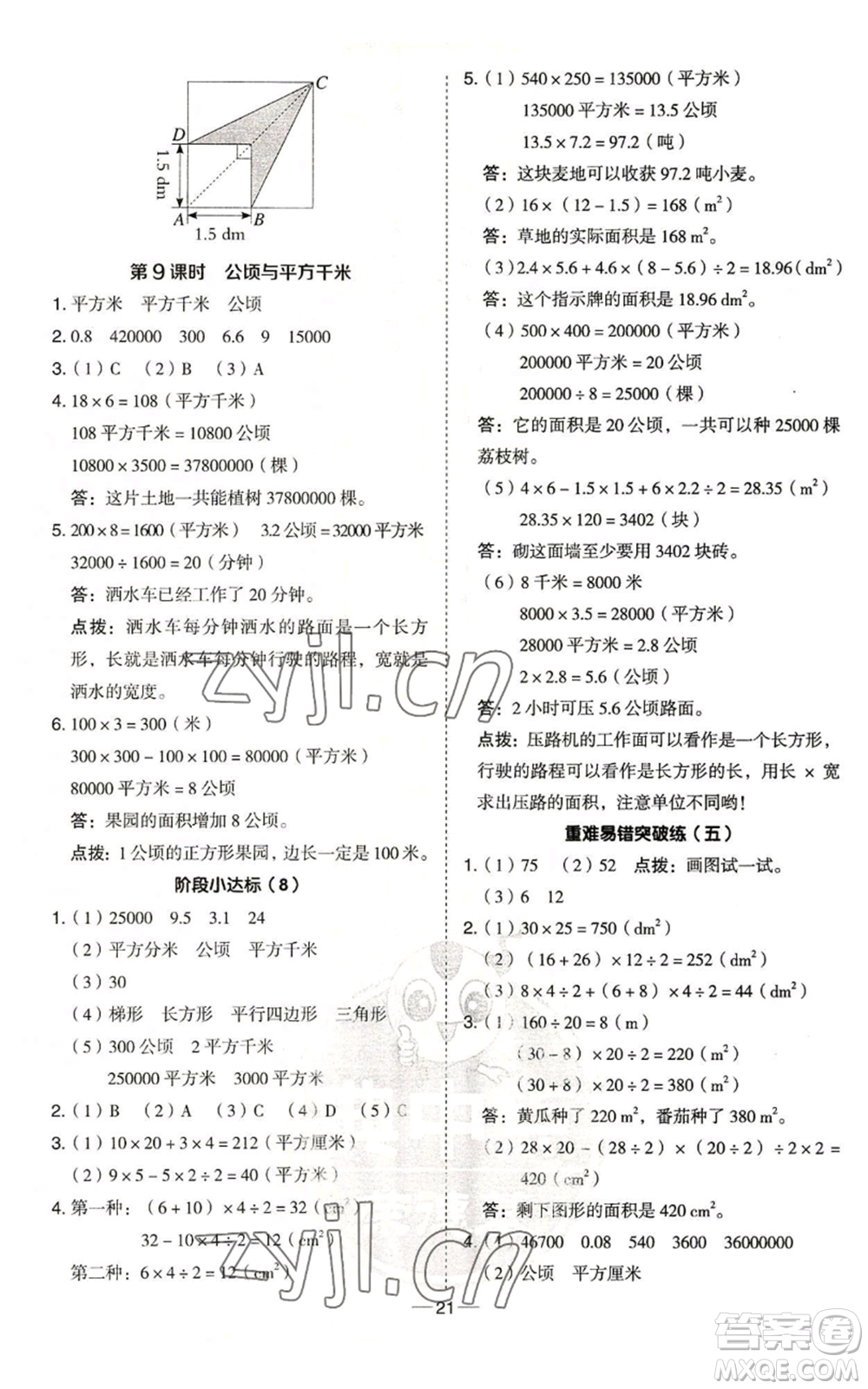 吉林教育出版社2022秋季綜合應(yīng)用創(chuàng)新題典中點五年級上冊數(shù)學(xué)青島版參考答案