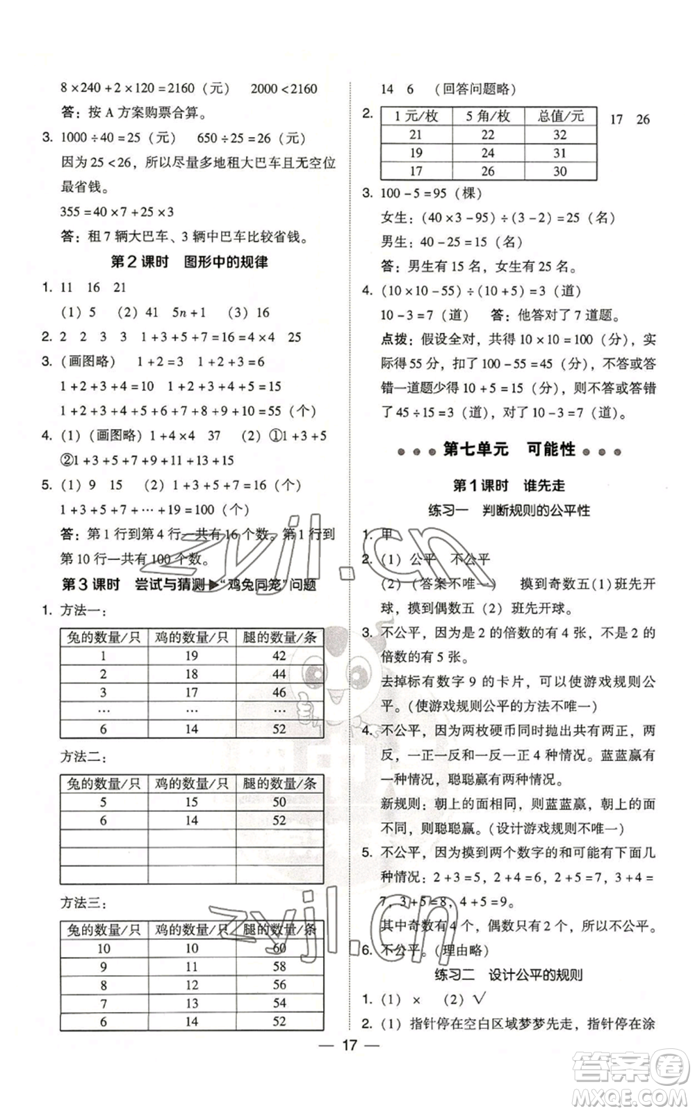 陜西人民教育出版社2022秋季綜合應用創(chuàng)新題典中點五年級上冊數(shù)學北師大版參考答案