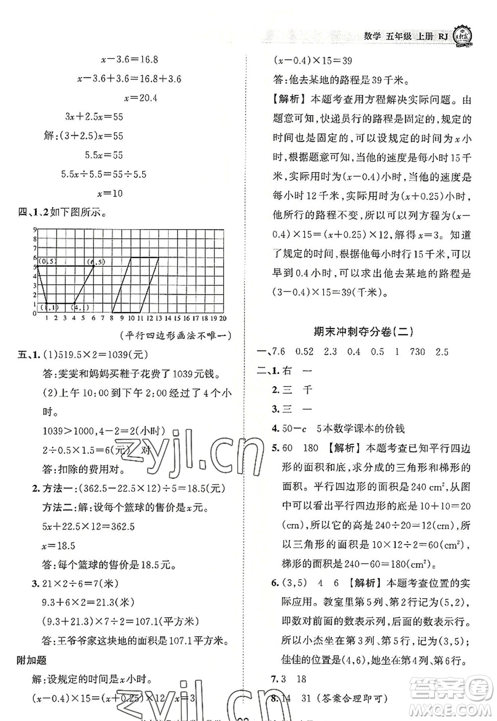 江西人民出版社2022王朝霞考點(diǎn)梳理時(shí)習(xí)卷五年級(jí)數(shù)學(xué)上冊(cè)RJ人教版答案