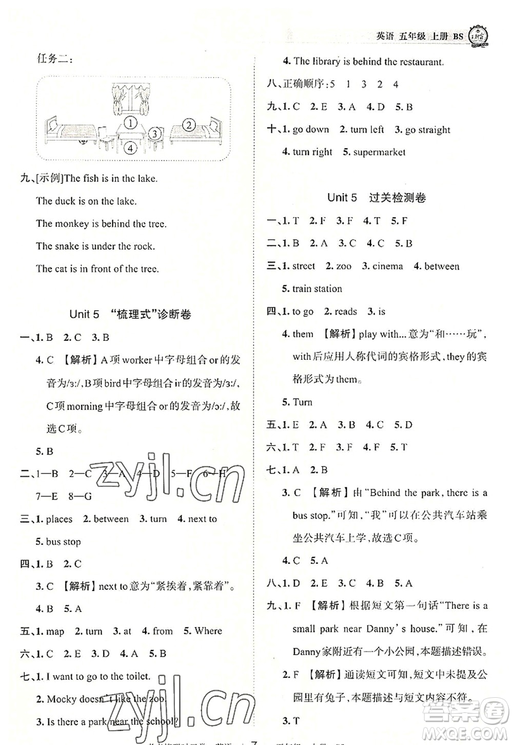 江西人民出版社2022王朝霞考點(diǎn)梳理時(shí)習(xí)卷五年級(jí)英語上冊(cè)BS北師版答案
