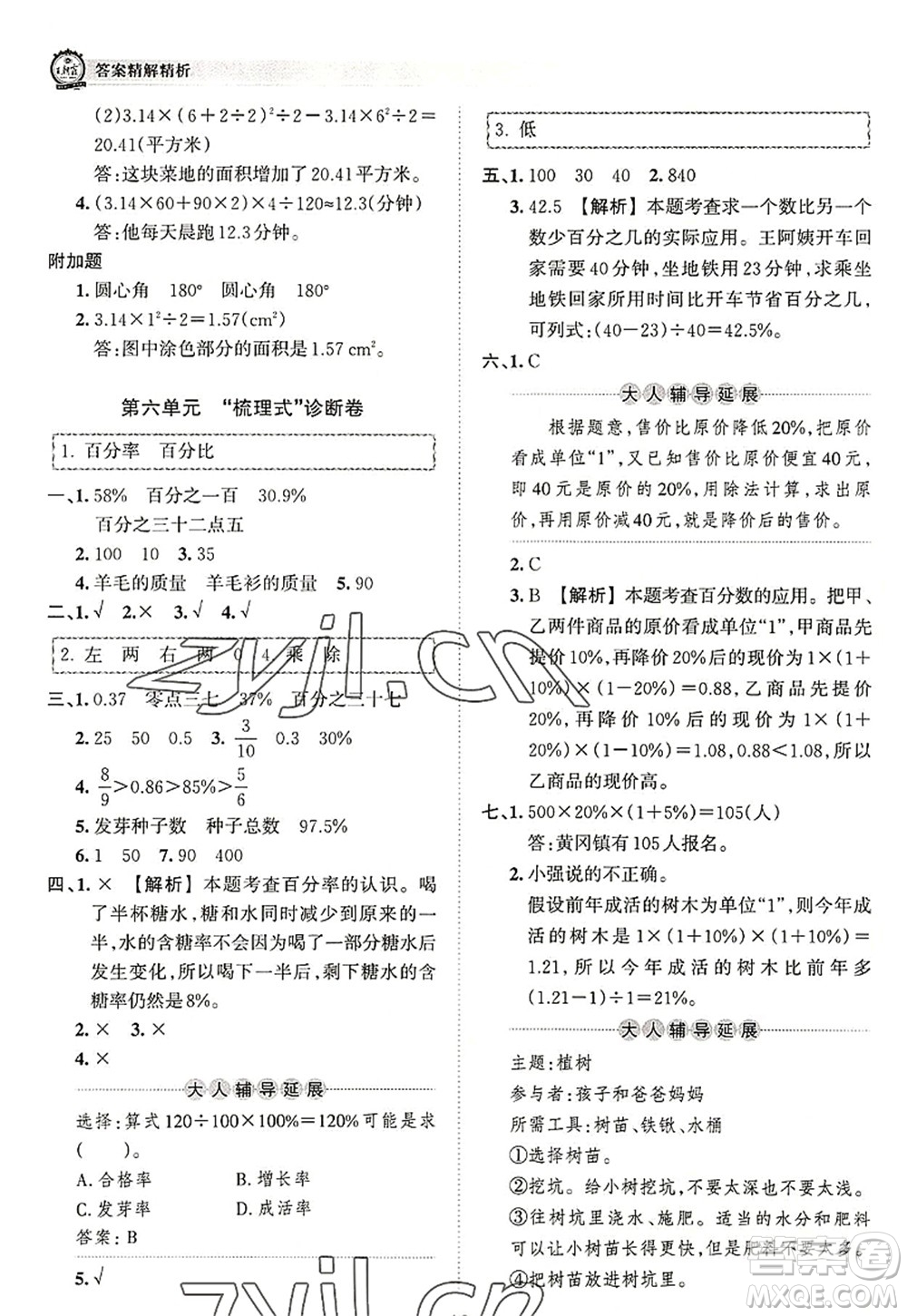 江西人民出版社2022王朝霞考點(diǎn)梳理時(shí)習(xí)卷六年級(jí)數(shù)學(xué)上冊(cè)RJ人教版答案