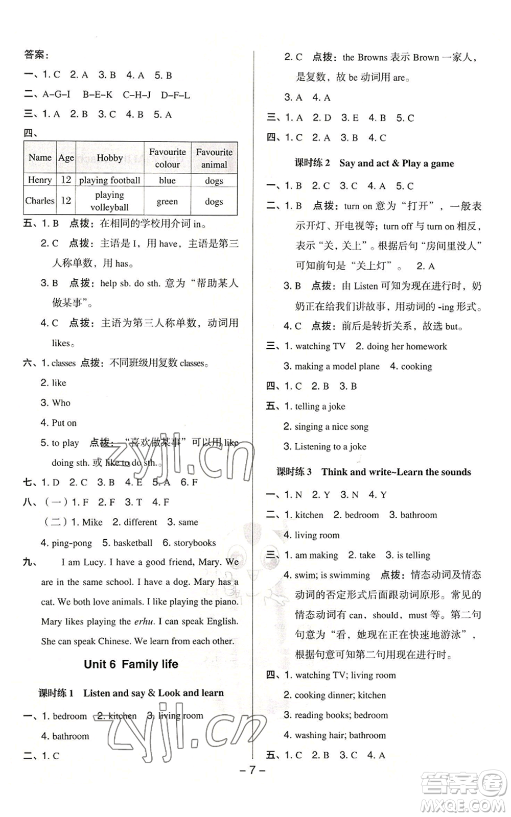 陜西人民教育出版社2022秋季綜合應(yīng)用創(chuàng)新題典中點三年級起點五年級上冊英語滬教版參考答案