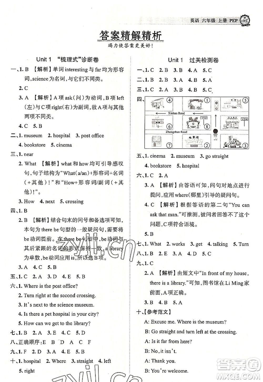 江西人民出版社2022王朝霞考點梳理時習(xí)卷六年級英語上冊PEP版答案