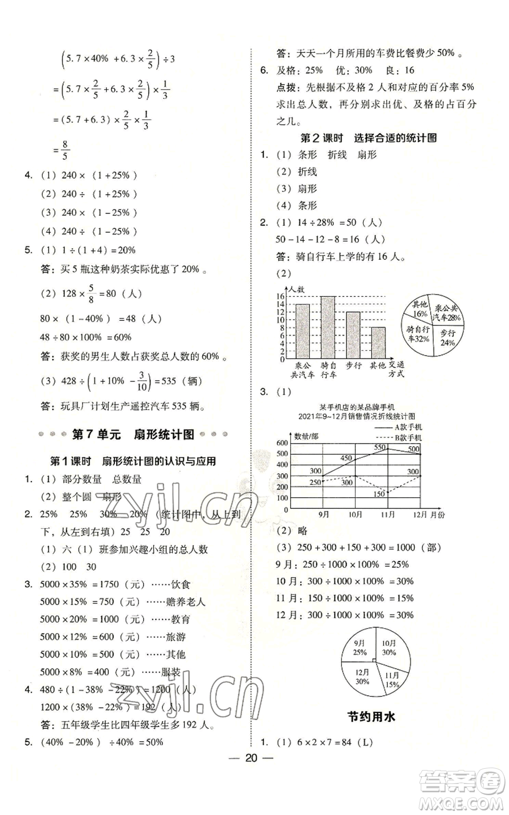 吉林教育出版社2022秋季綜合應用創(chuàng)新題典中點六年級上冊數(shù)學人教版參考答案