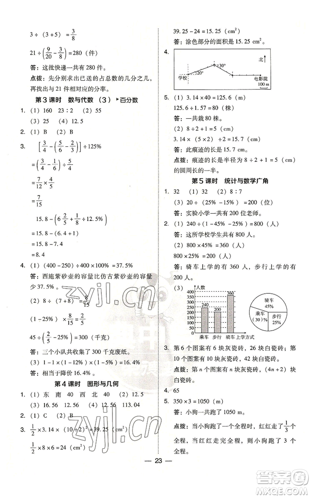 吉林教育出版社2022秋季綜合應用創(chuàng)新題典中點六年級上冊數(shù)學人教版參考答案