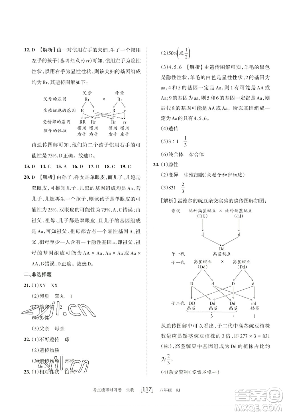 江西人民出版社2022王朝霞考點(diǎn)梳理時(shí)習(xí)卷八年級生物上冊RJ人教版答案