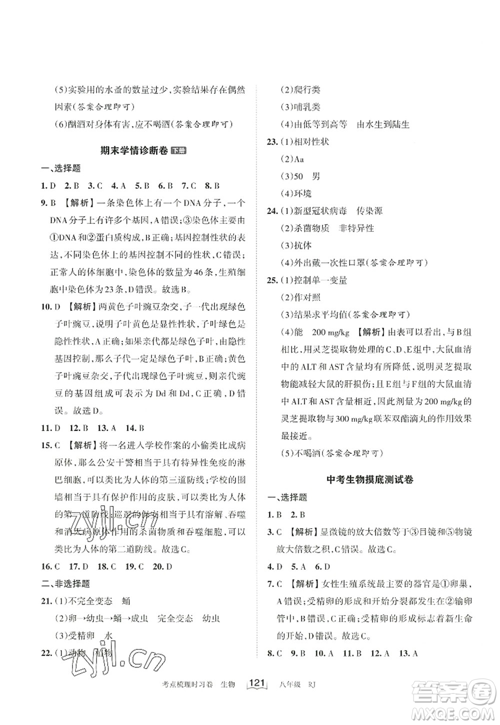 江西人民出版社2022王朝霞考點(diǎn)梳理時(shí)習(xí)卷八年級生物上冊RJ人教版答案
