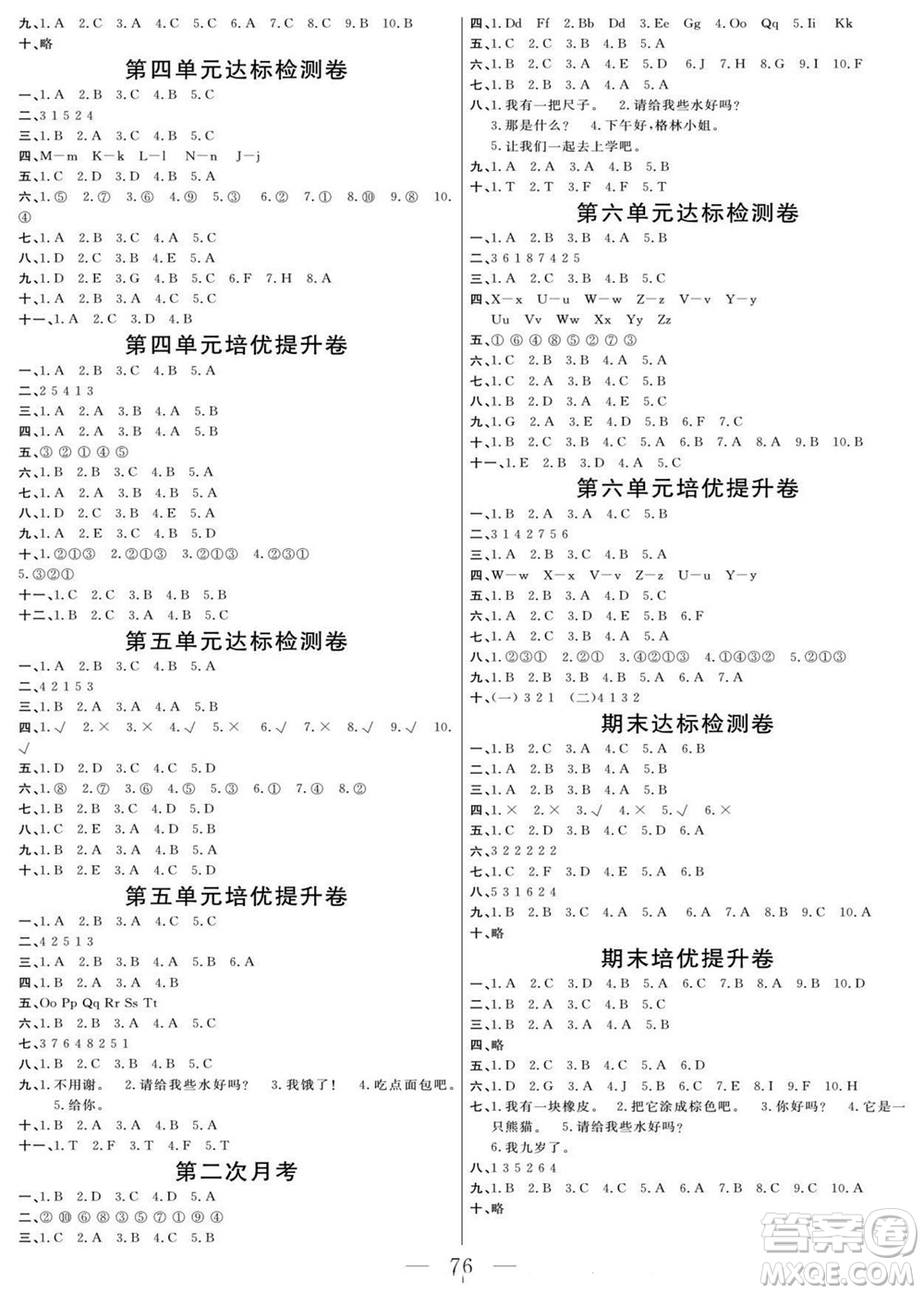 陽(yáng)光出版社2022名師面對(duì)面大試卷英語(yǔ)三年級(jí)上冊(cè)人教版答案
