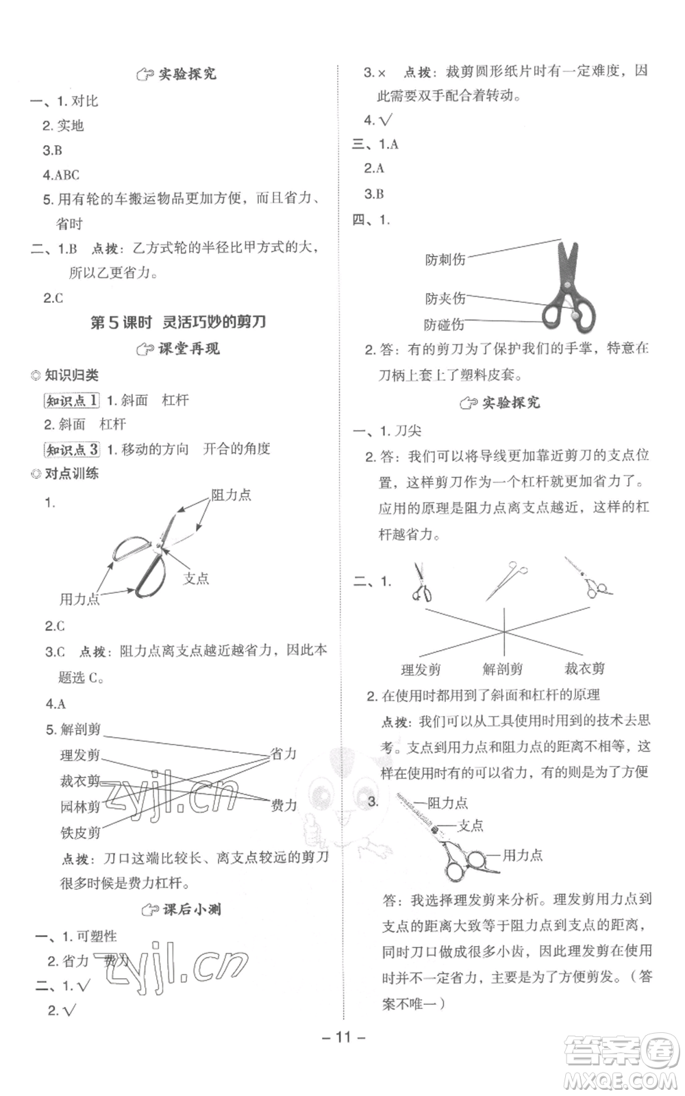 山西教育出版社2022秋季綜合應(yīng)用創(chuàng)新題典中點六年級上冊科學(xué)教科版參考答案