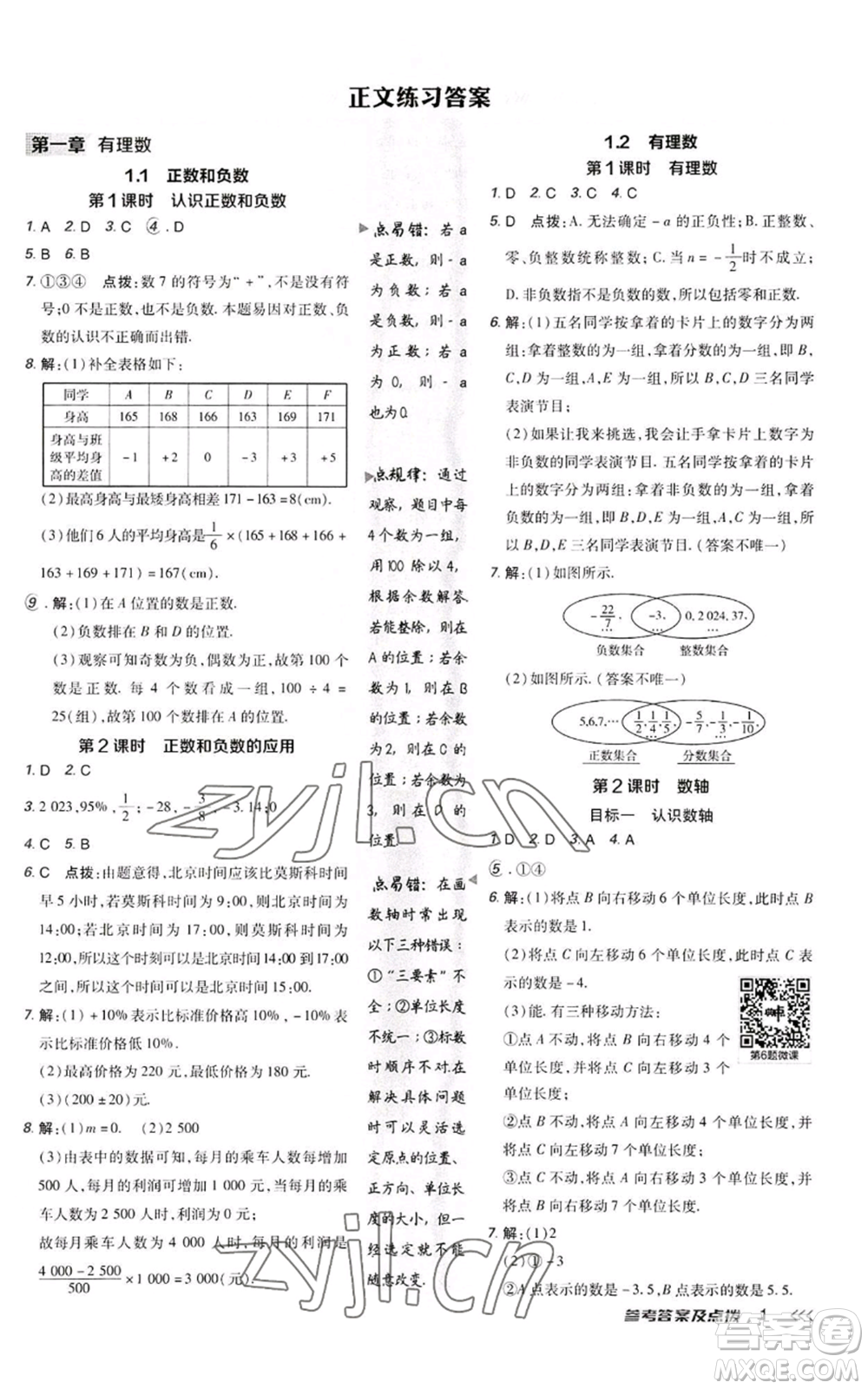 陜西人民教育出版社2022秋季綜合應(yīng)用創(chuàng)新題典中點(diǎn)提分練習(xí)冊(cè)七年級(jí)上冊(cè)數(shù)學(xué)人教版參考答案