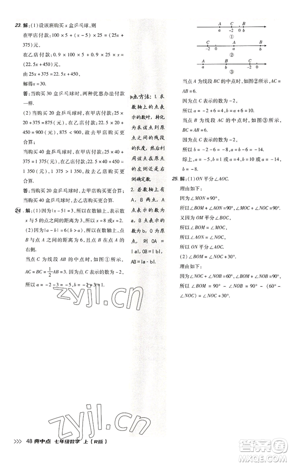 陜西人民教育出版社2022秋季綜合應(yīng)用創(chuàng)新題典中點(diǎn)提分練習(xí)冊(cè)七年級(jí)上冊(cè)數(shù)學(xué)人教版參考答案