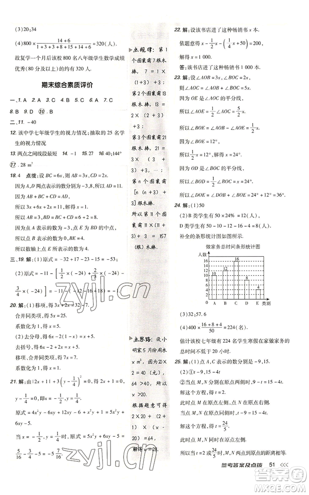 陜西人民教育出版社2022秋季綜合應(yīng)用創(chuàng)新題典中點(diǎn)提分練習(xí)冊七年級(jí)上冊數(shù)學(xué)北師大版參考答案