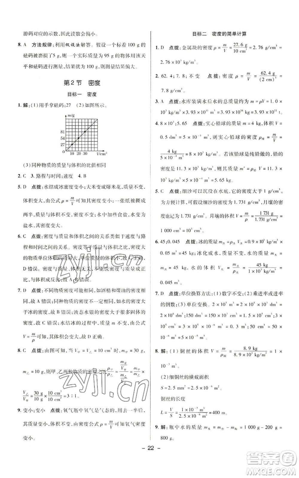 陜西人民教育出版社2022秋季綜合應(yīng)用創(chuàng)新題典中點(diǎn)提分練習(xí)冊(cè)八年級(jí)上冊(cè)物理人教版參考答案
