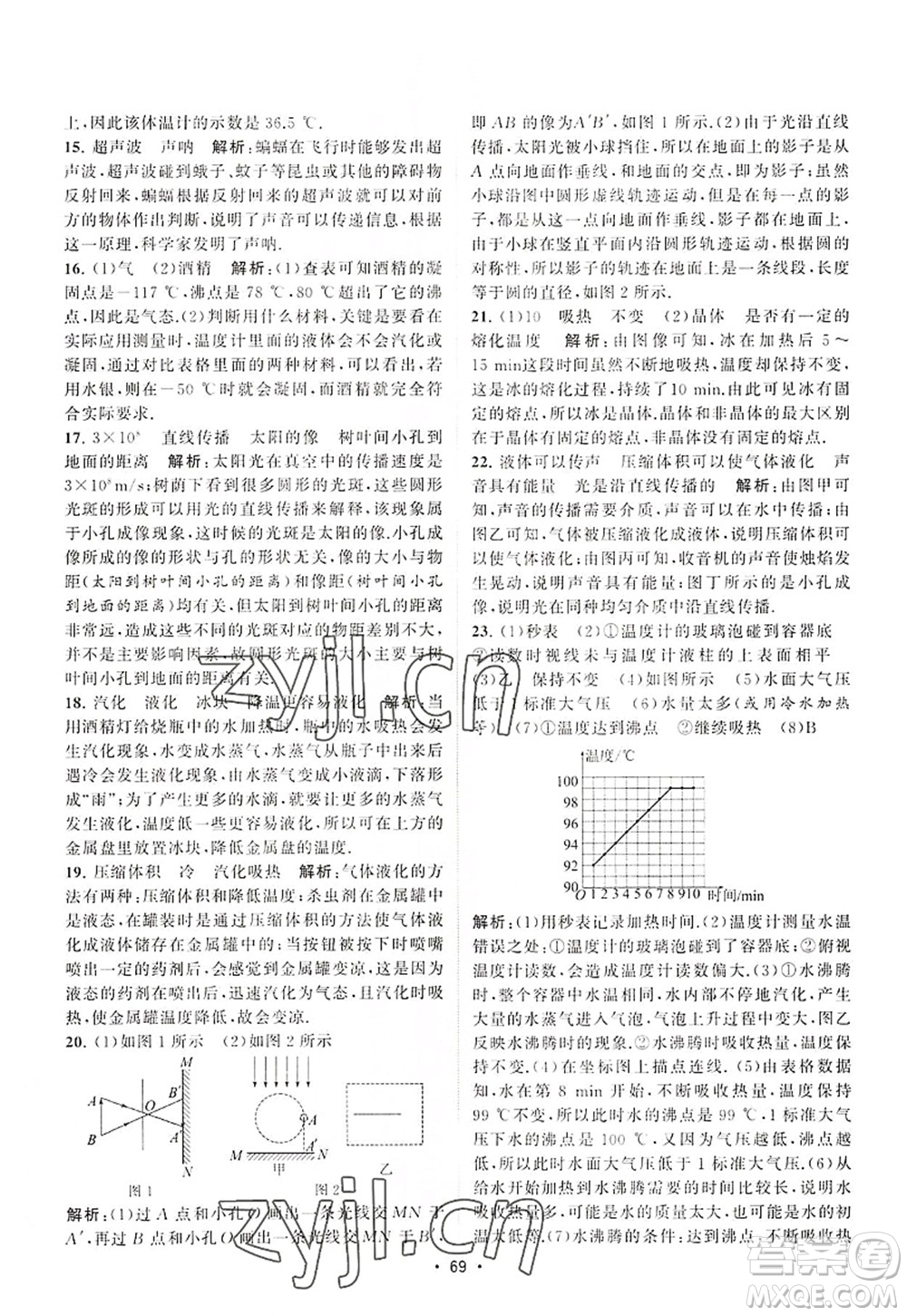 江蘇人民出版社2022課時提優(yōu)計劃作業(yè)本八年級物理上冊SK蘇科版答案