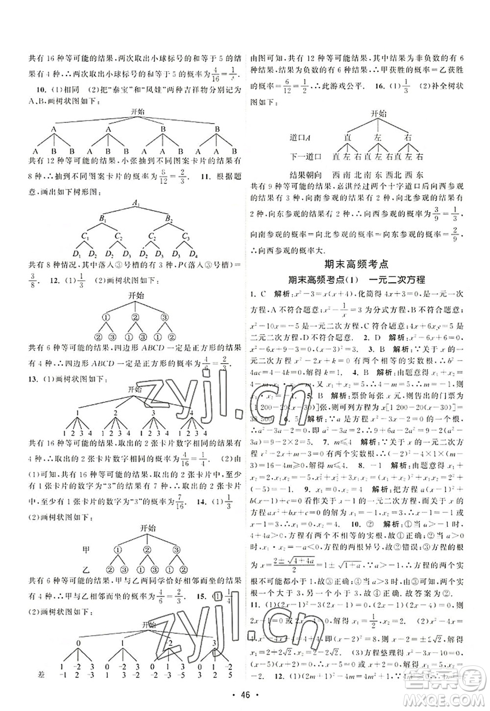江蘇人民出版社2022課時提優(yōu)計劃作業(yè)本九年級數(shù)學(xué)上冊SK蘇科版答案
