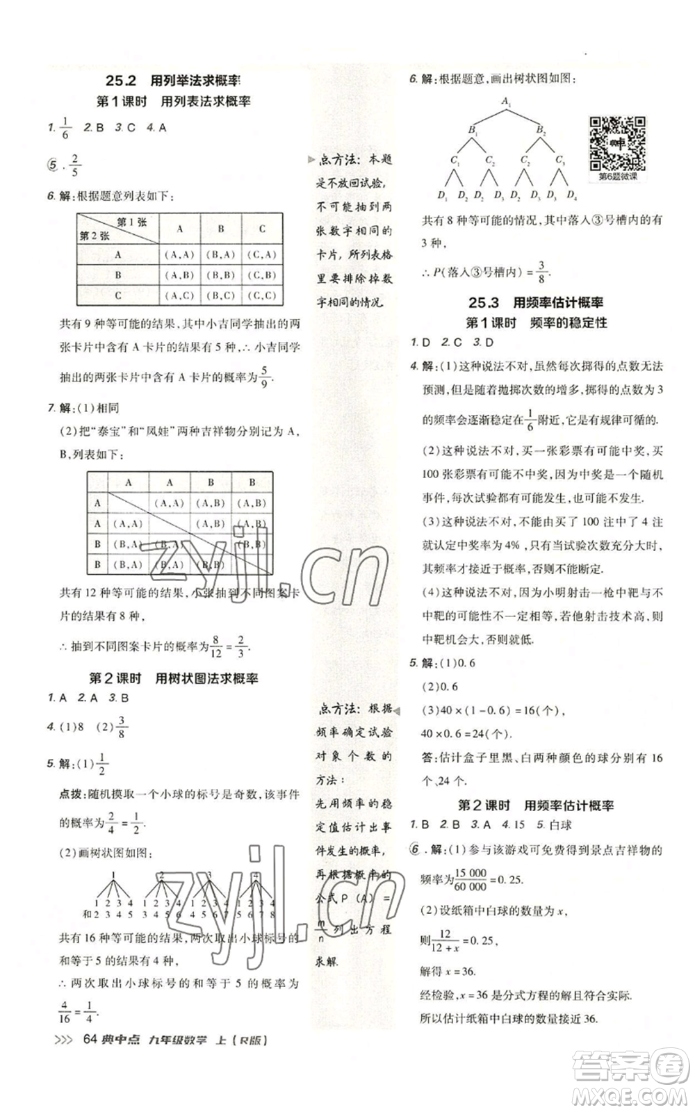 陜西人民教育出版社2022秋季綜合應用創(chuàng)新題典中點提分練習冊九年級上冊數(shù)學人教版參考答案