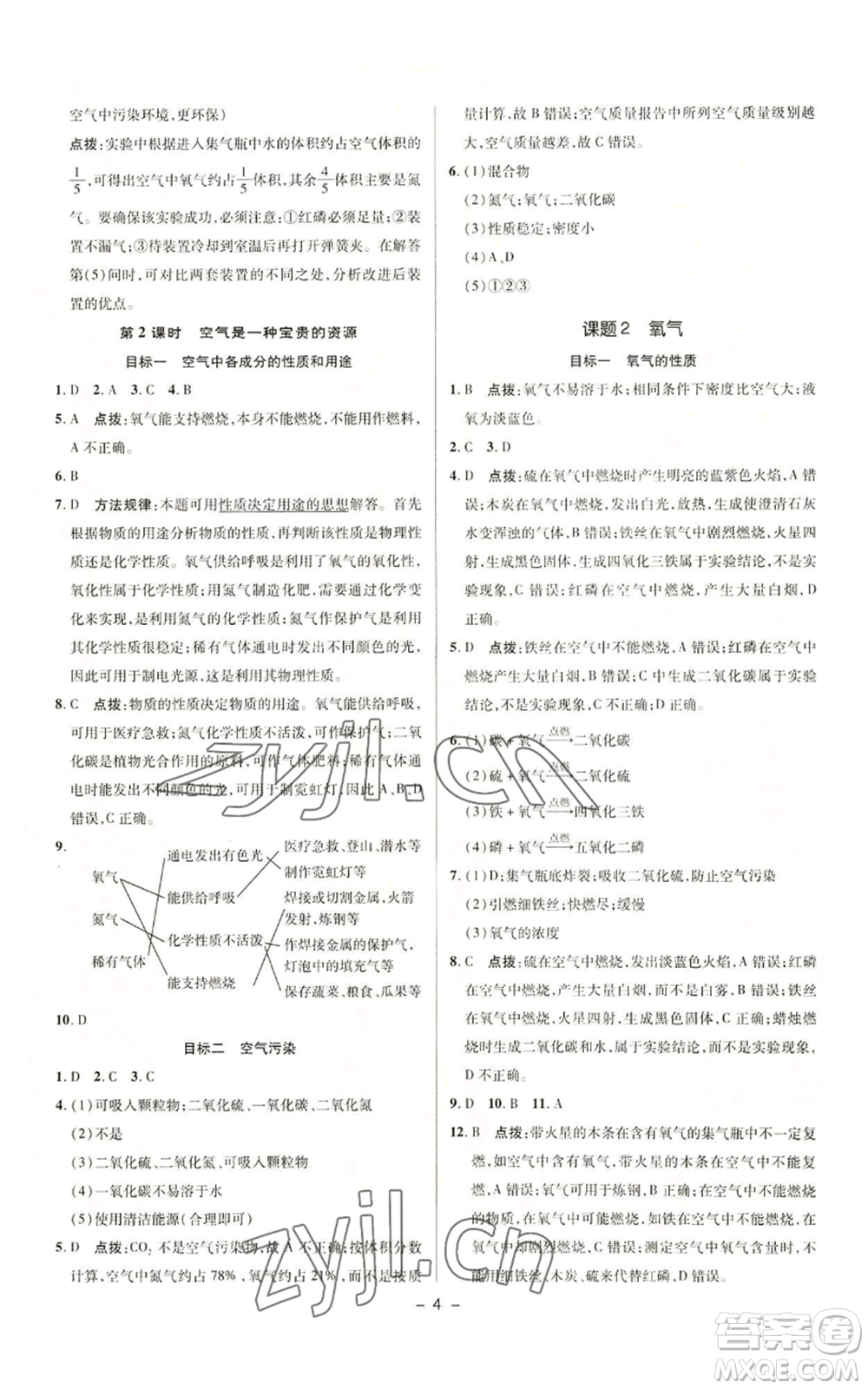 陜西人民教育出版社2022秋季綜合應(yīng)用創(chuàng)新題典中點提分練習冊九年級上冊化學(xué)人教版參考答案