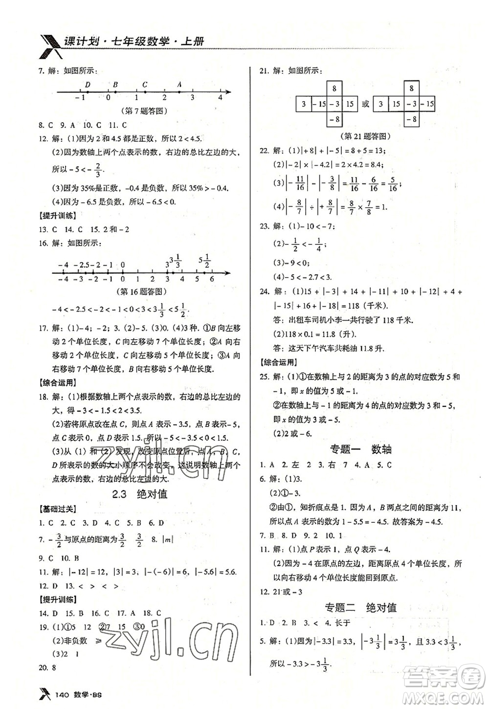 廣東經(jīng)濟(jì)出版社2022全優(yōu)點(diǎn)練課計(jì)劃七年級(jí)數(shù)學(xué)上冊(cè)北師大版答案
