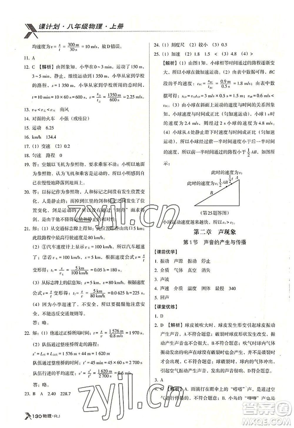 廣東經(jīng)濟(jì)出版社2022全優(yōu)點練課計劃八年級物理上冊RJ人教版答案