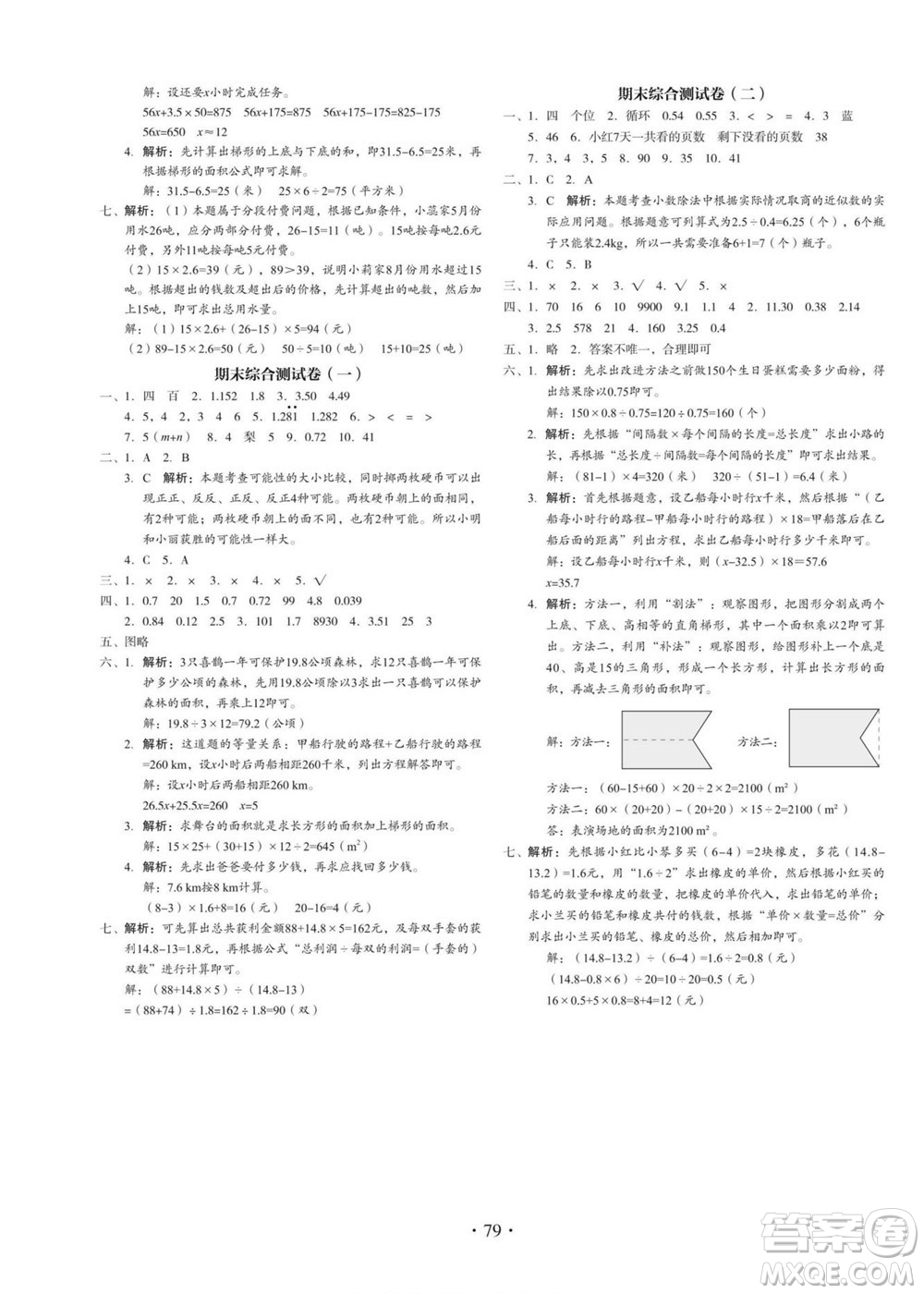 云南美術(shù)出版社2022啟迪全優(yōu)卷數(shù)學(xué)五年級上冊人教版答案