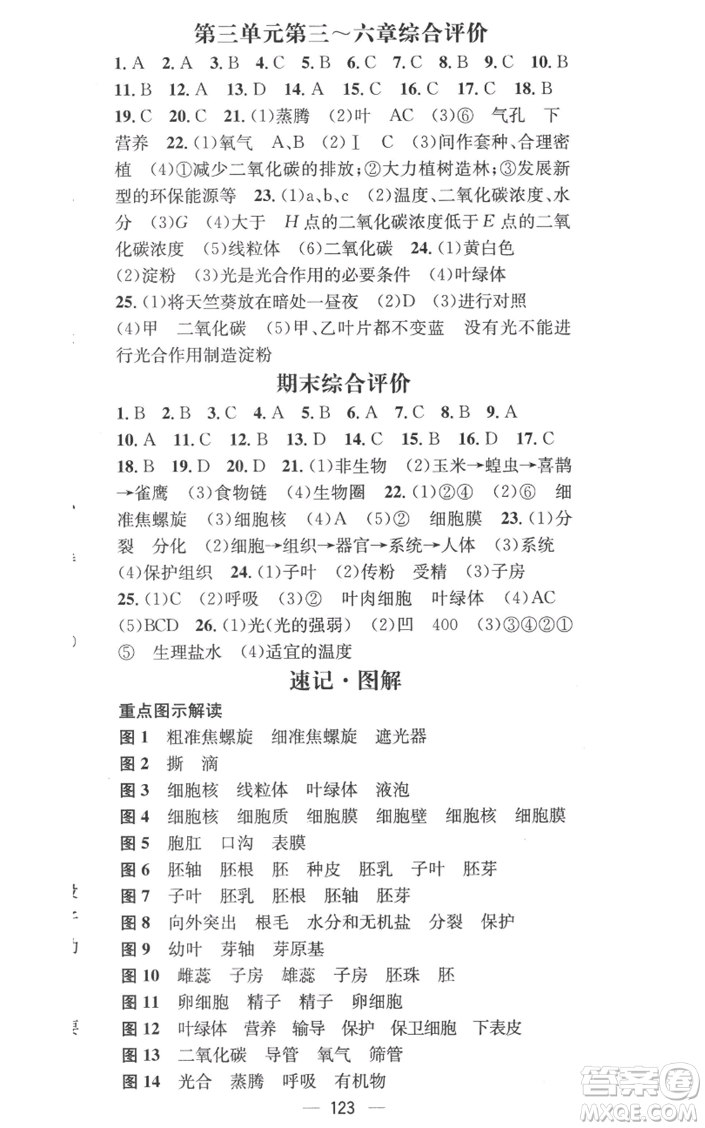 江西教育出版社2022秋季名師測控七年級(jí)上冊生物人教版參考答案