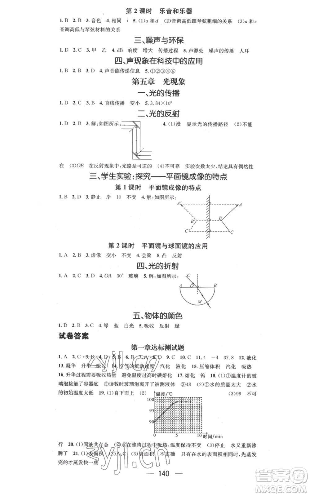武漢出版社2022秋季名師測(cè)控八年級(jí)上冊(cè)物理北師大版參考答案