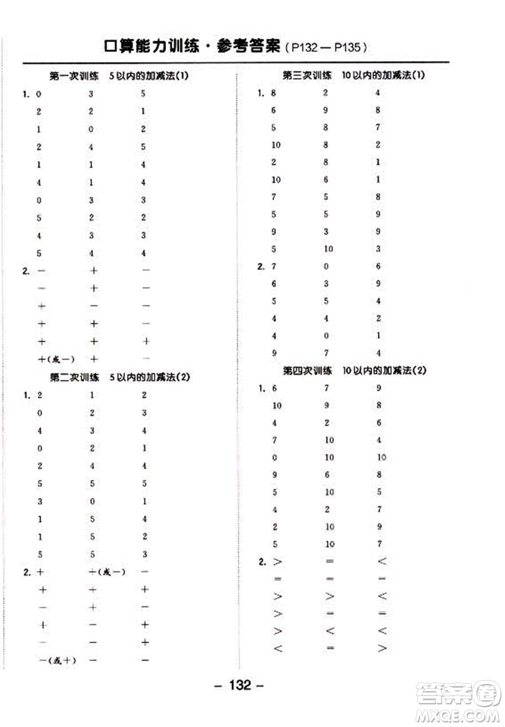 開明出版社2022全品學練考數(shù)學一年級上冊人教版答案