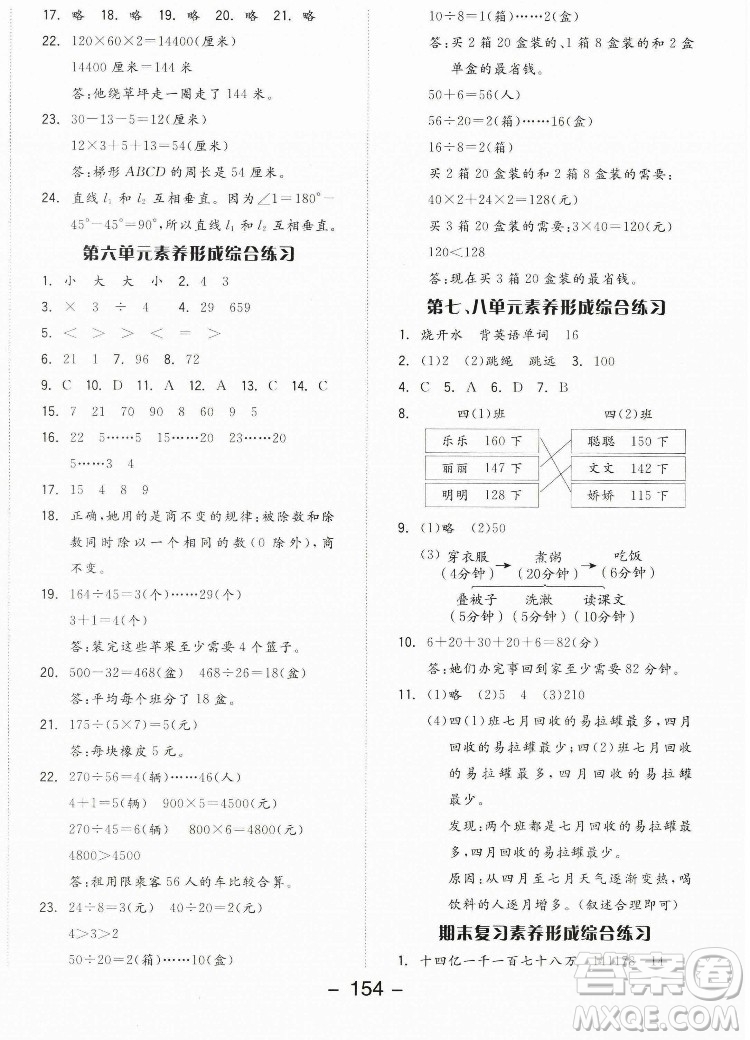 開(kāi)明出版社2022全品學(xué)練考數(shù)學(xué)四年級(jí)上冊(cè)人教版答案