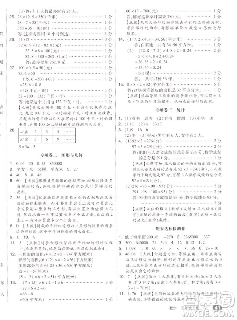 天津人民出版社2022全品小復(fù)習(xí)數(shù)學(xué)五年級(jí)上冊(cè)SJ蘇教版答案