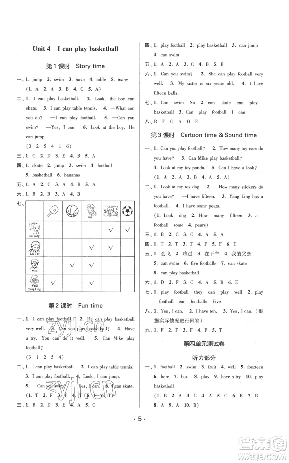 江蘇鳳凰美術出版社2022秋季課時金練四年級上冊英語江蘇版參考答案