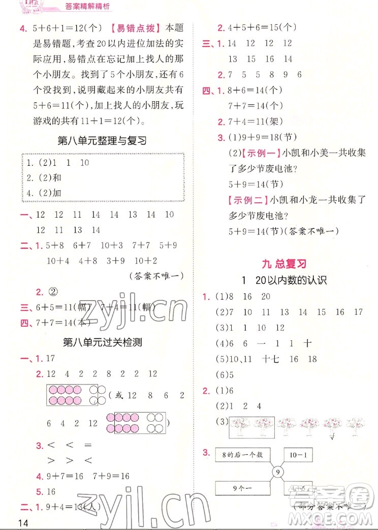江西人民出版社2022王朝霞創(chuàng)維新課堂數(shù)學(xué)一年級(jí)上冊(cè)RJ人教版答案